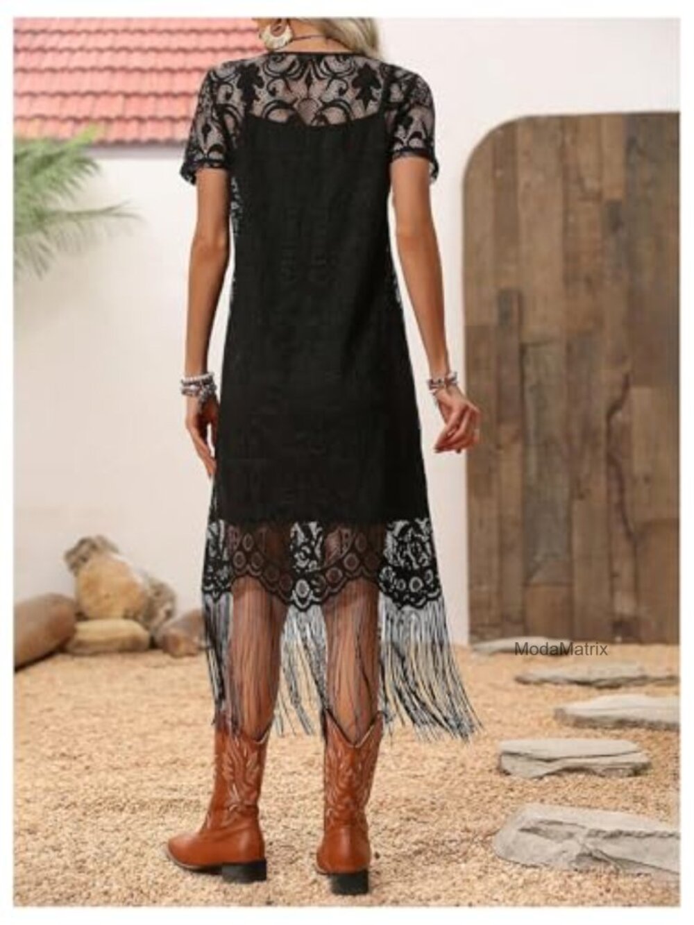 Women's Western 2 Piece Fringe Dress Set Midi Boho Layered - Picture 4 of 7